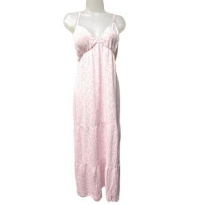 Hollister Open Back Maxi Dress Size Large Strappy Pink White Ditsy Print